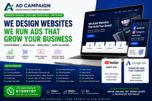 Professional website design, Google Ads, Meta Ads, YouTube advertising and SEO services by Ad Campaign digital marketing agency for business growth.